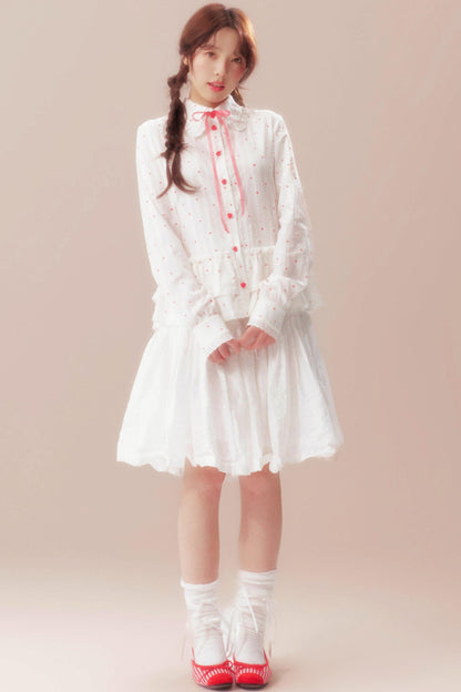 Gardenia Whispering Lace Blouse + Polka Dot Skirt