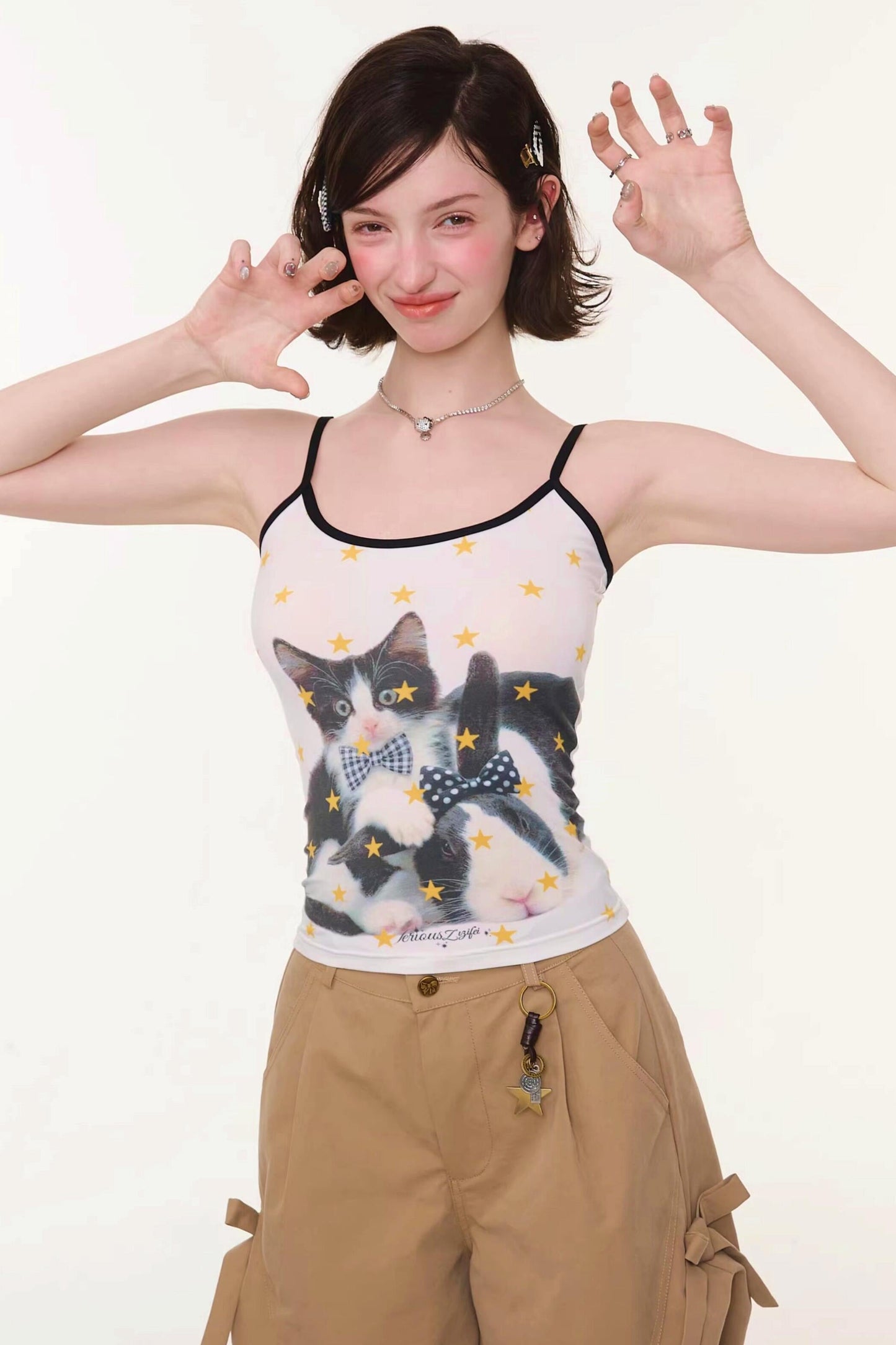 Bow Tie Cat Print Camisole