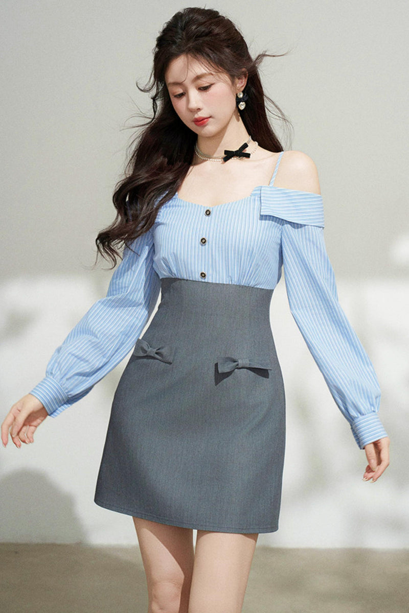 French Striped Blue Dress