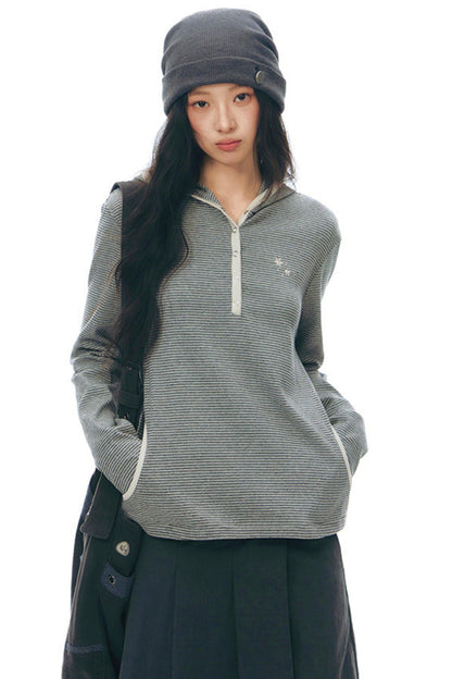 Striped Hooded Knit Tops