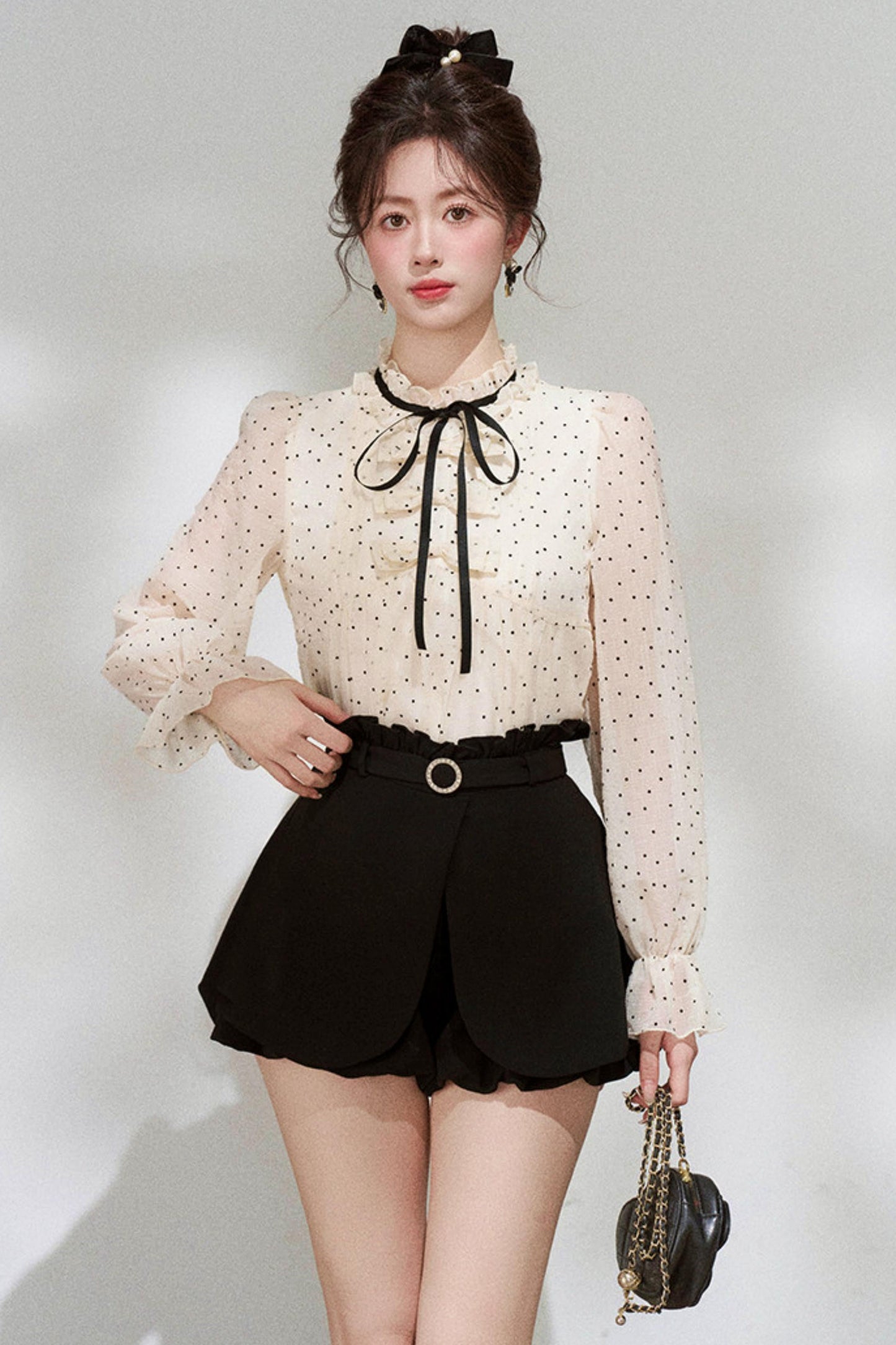 Sheer Polka Dot Blouse + Shorts