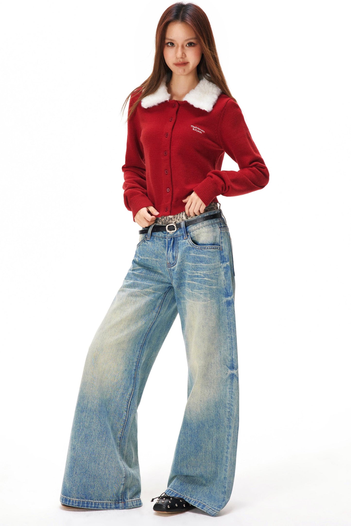 Retro Faux Fur Color Knit Cardigan
