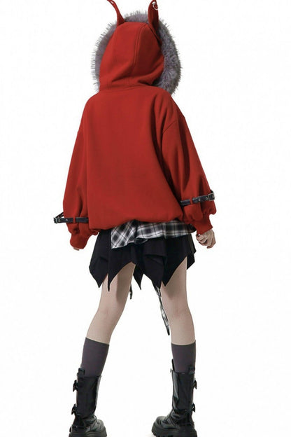 Red Fleece Jacket + Top + Skirt + Accessories