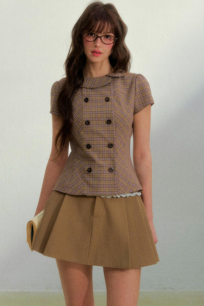 Retro Khaki Checkered Top + Skirt