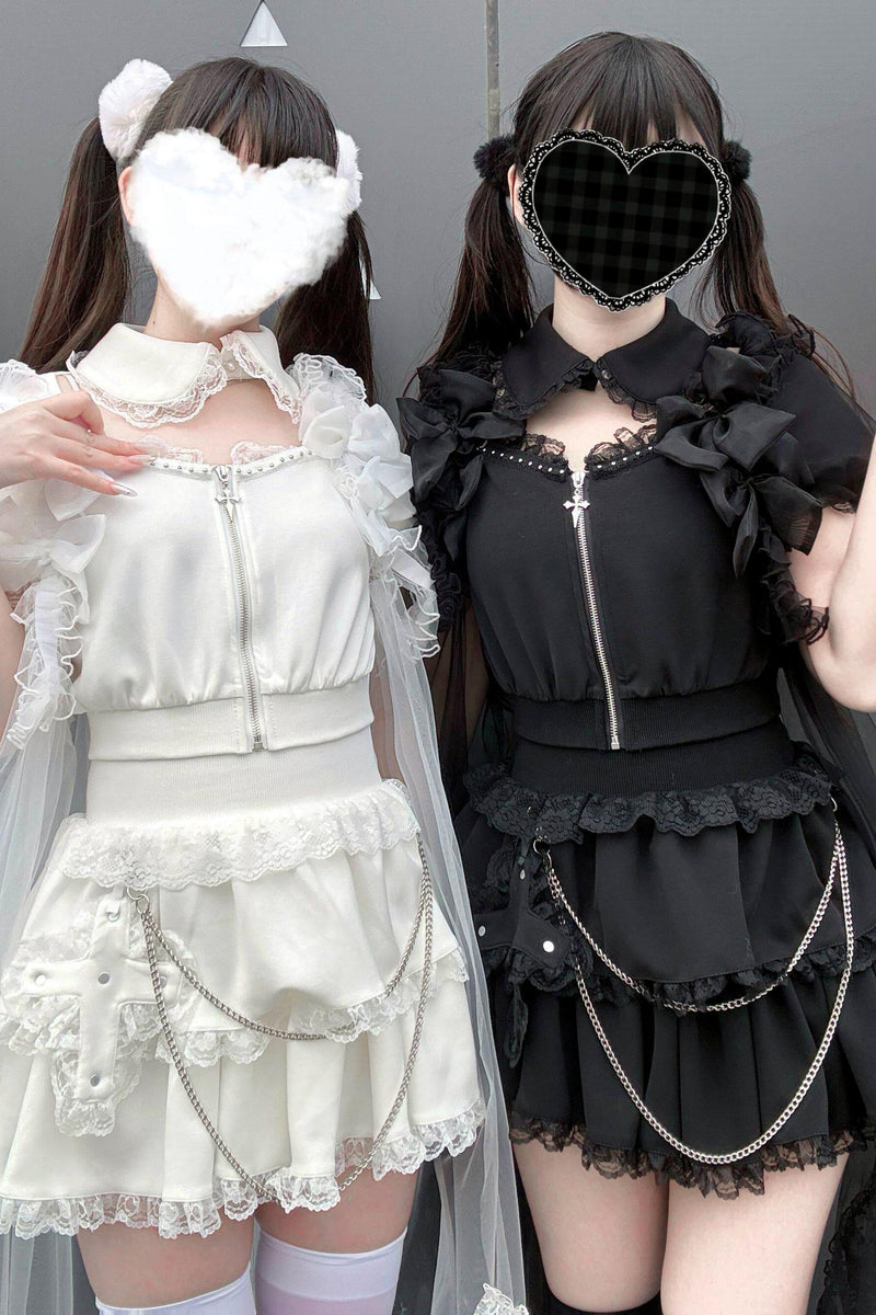 Gothic Dark Kawaii Cross Setup + Lace Vest
