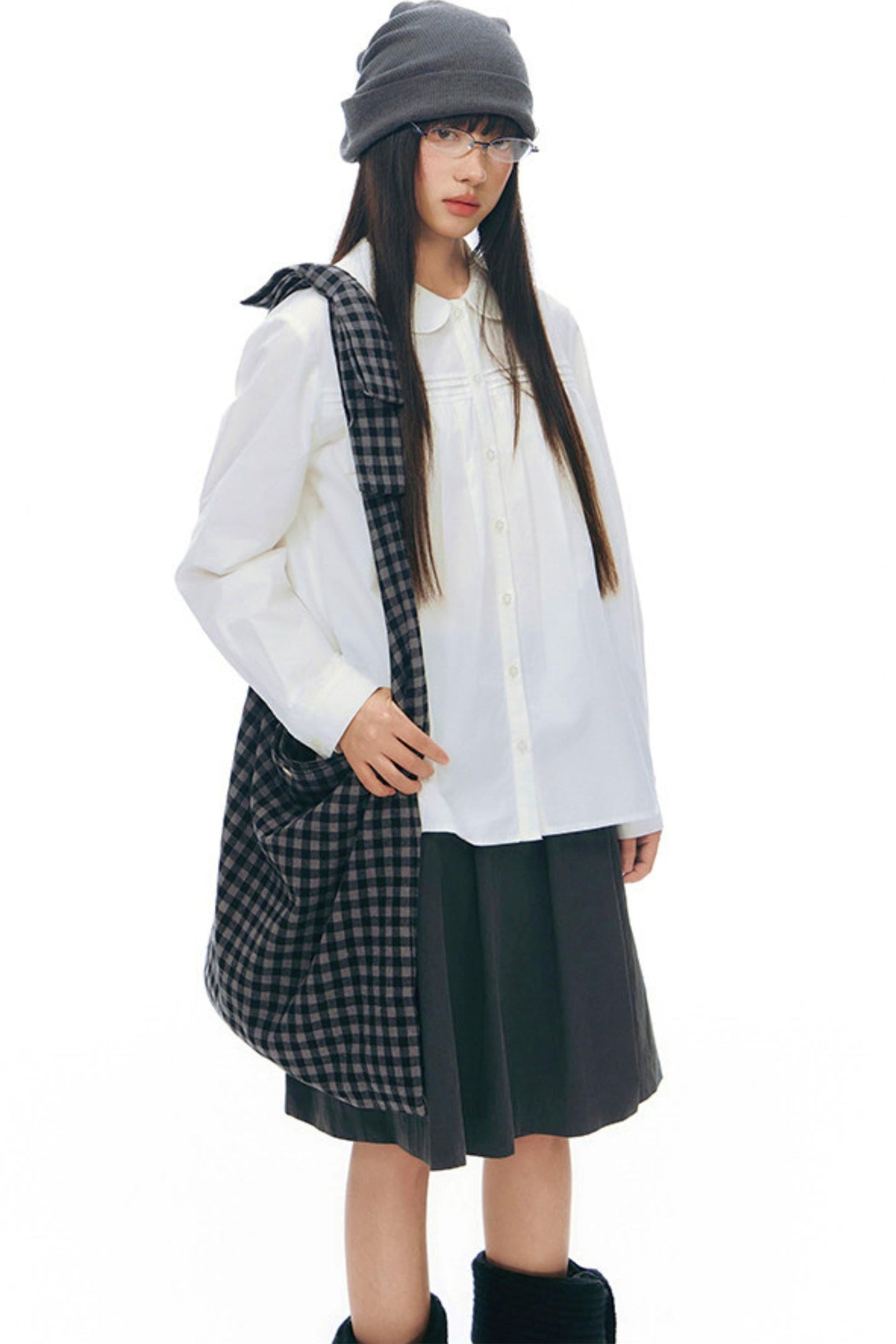 Doll Collar Pleated Cotton Blouse