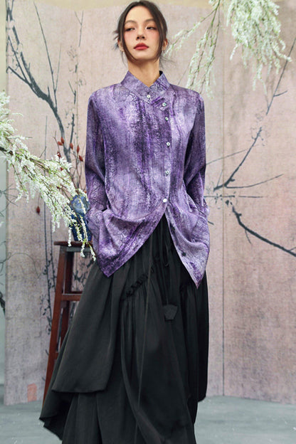 Satin Retro Stand Collar Top