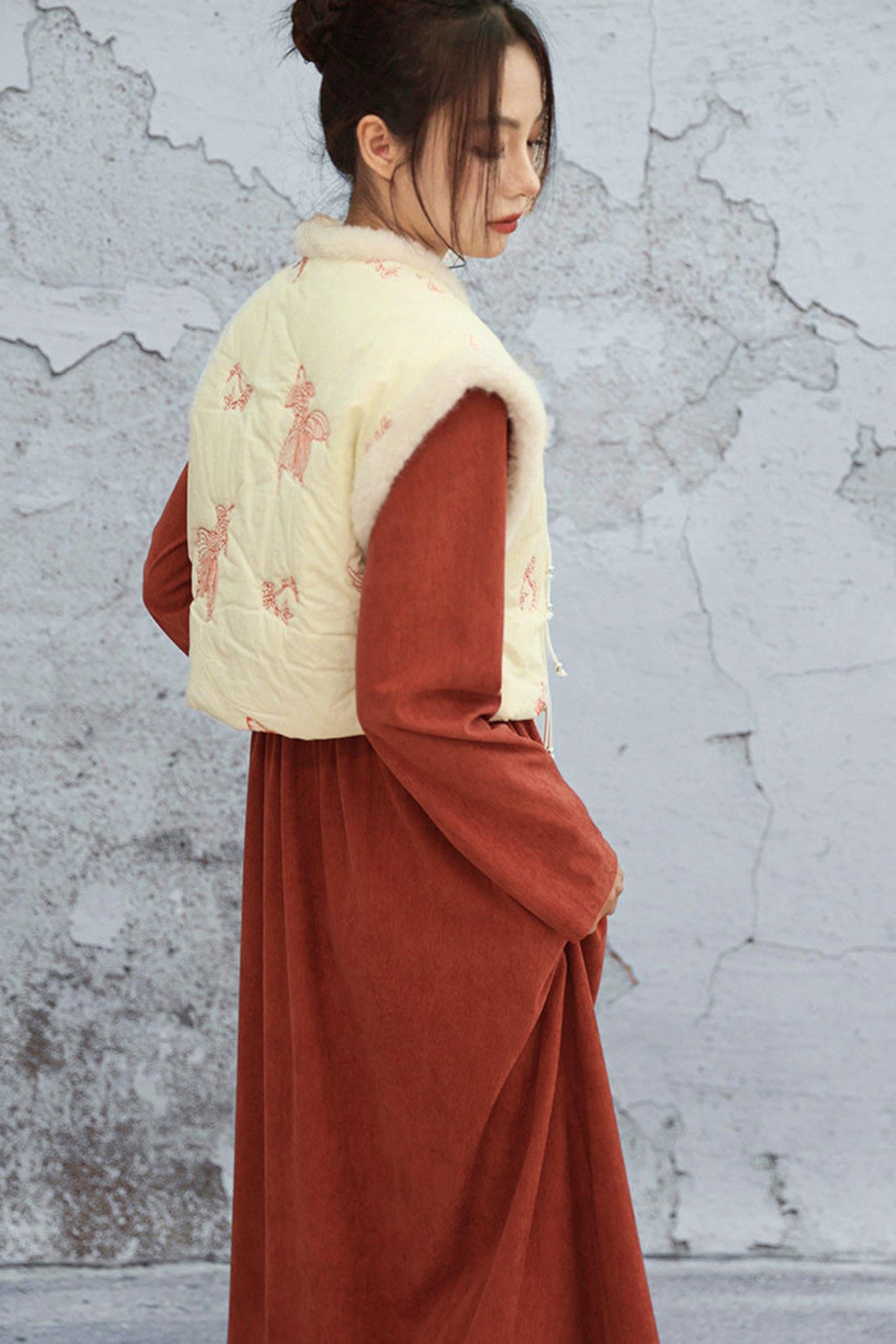 Retro Patchwork Corduroy Long Dress