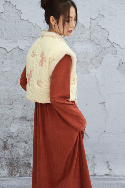 Retro Patchwork Corduroy Long Dress