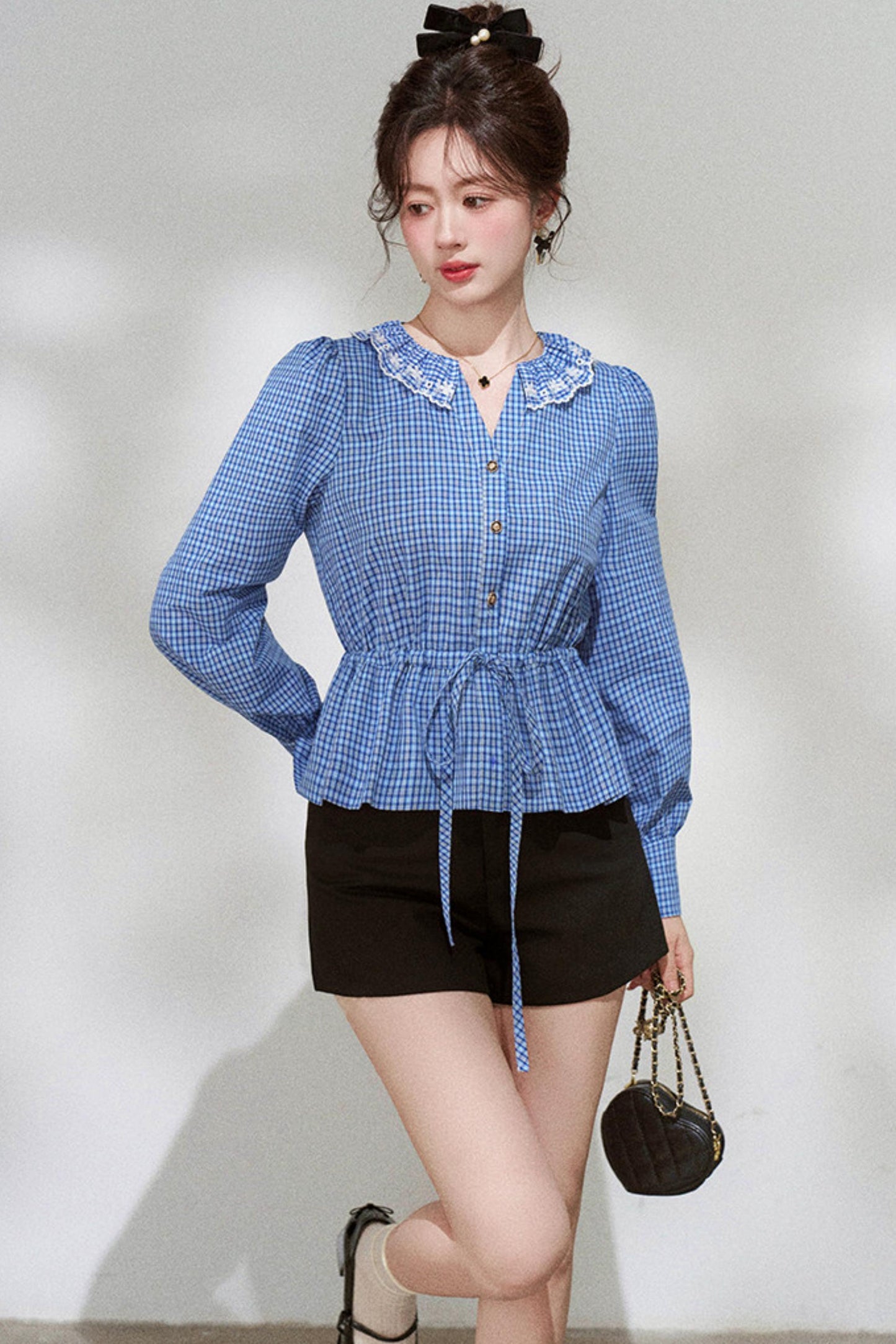 Plaid Doll Collar Blouse