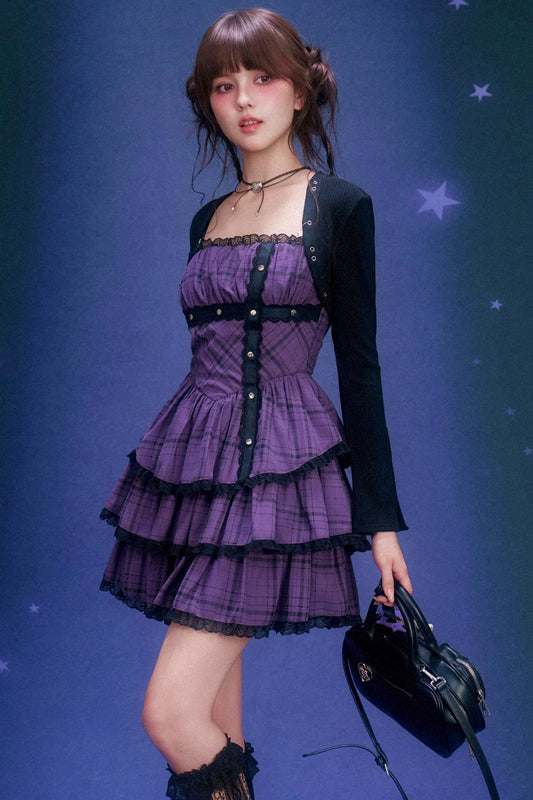 Plaid Strapless Dress + Cardigan