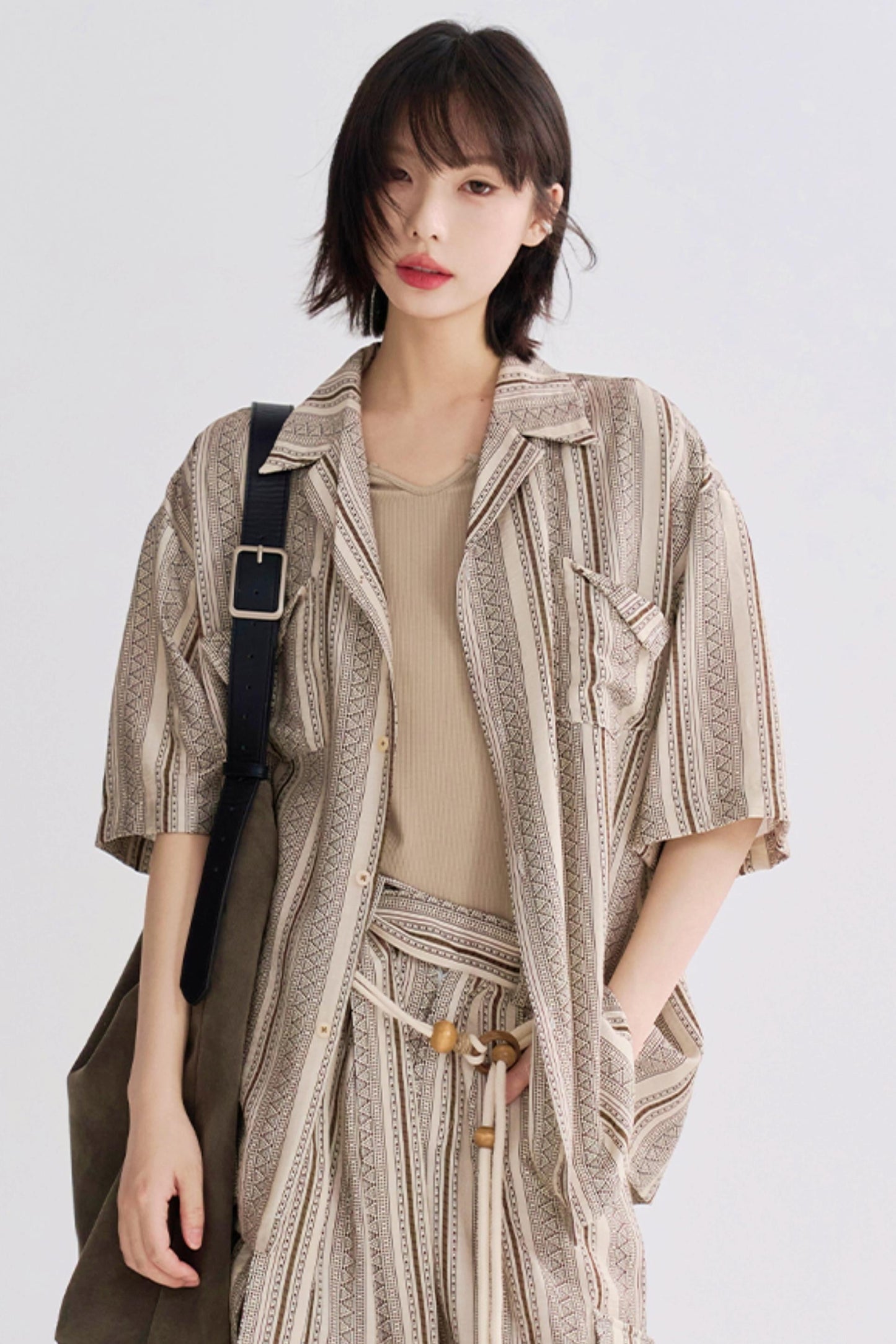 Retro Print Short Sleeve Shirt Set