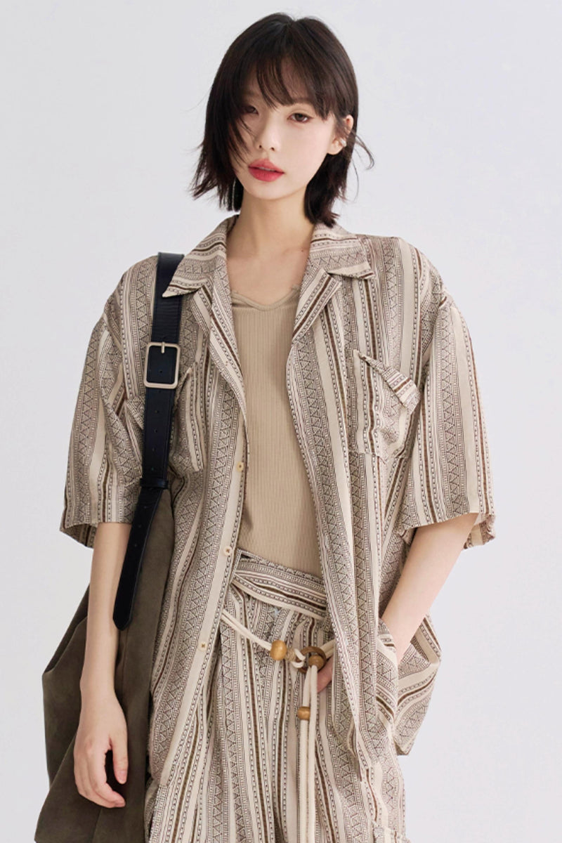 Retro Print Short Sleeve Shirt Set