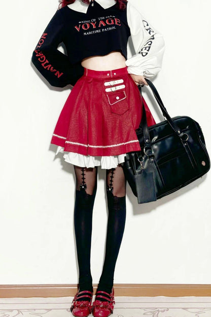 Street Cropped Top + Pleated Mini Skirt
