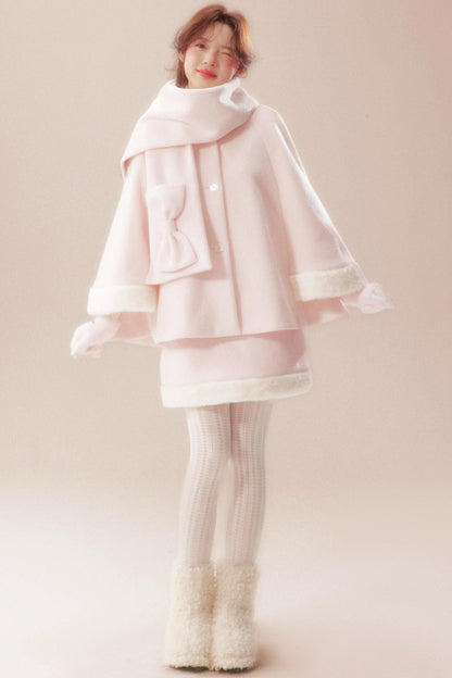Sweet Coat + High Waist Skirt + Knit Scarf