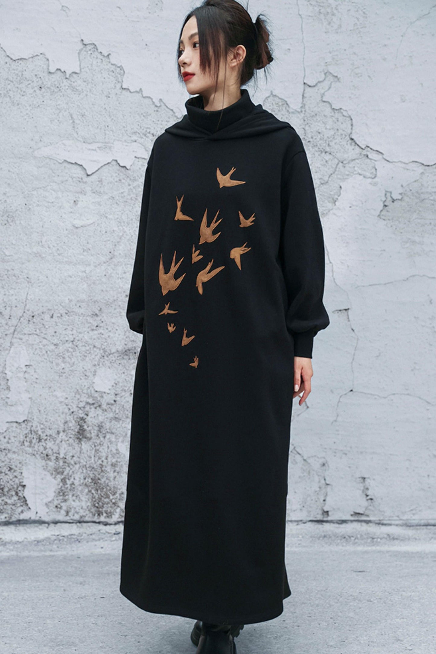 Chinese-style Fleece Lined Hooded Dress