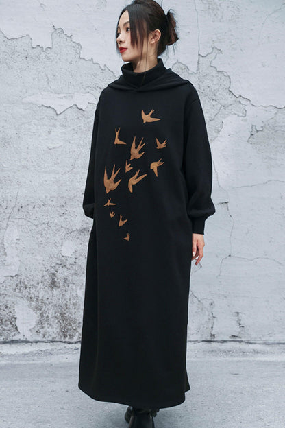 Chinese-style Fleece Lined Hooded Dress