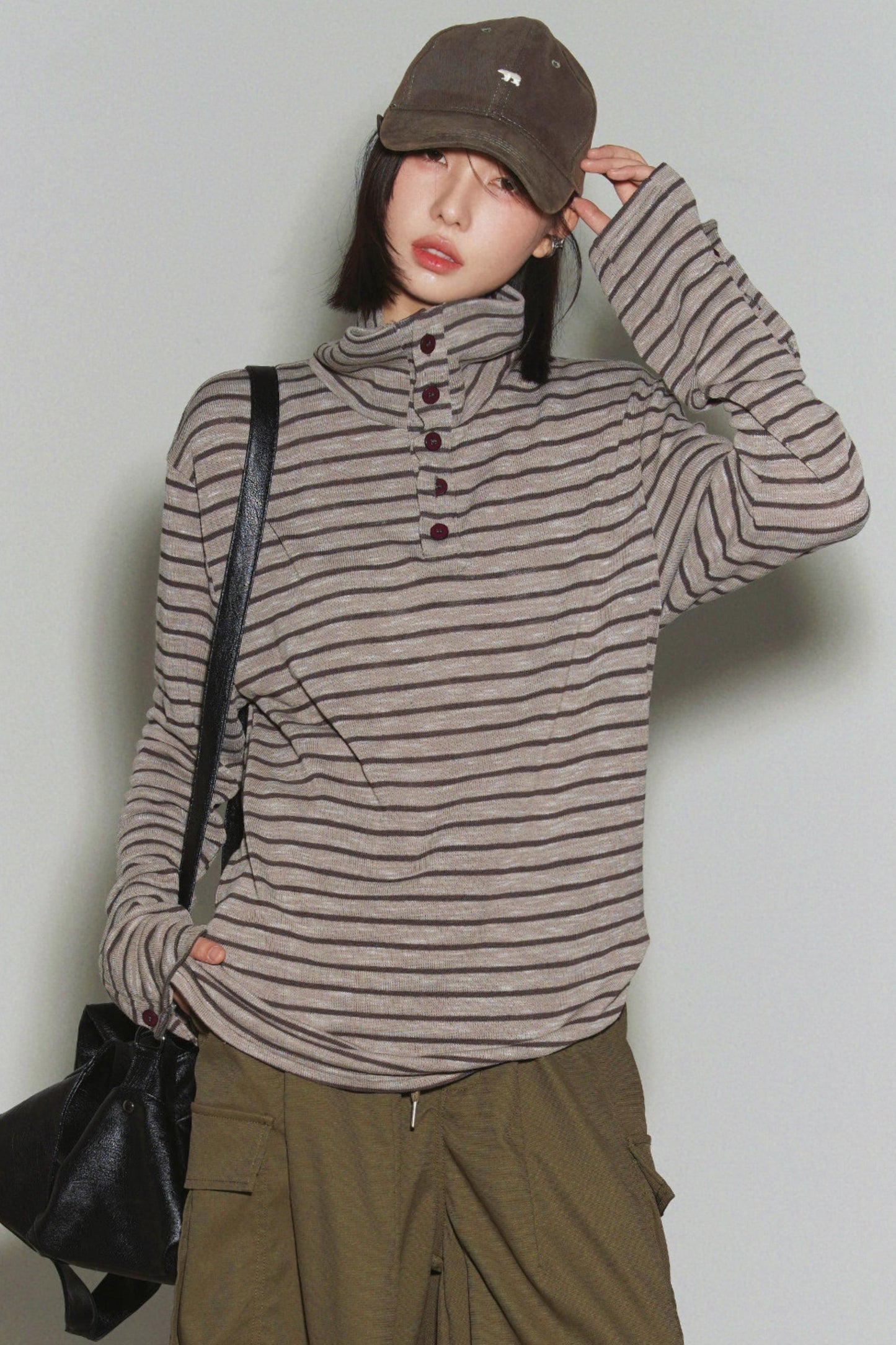 Striped High Neck Top