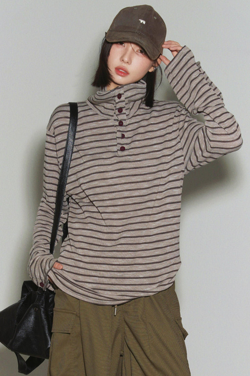 Striped High Neck Top