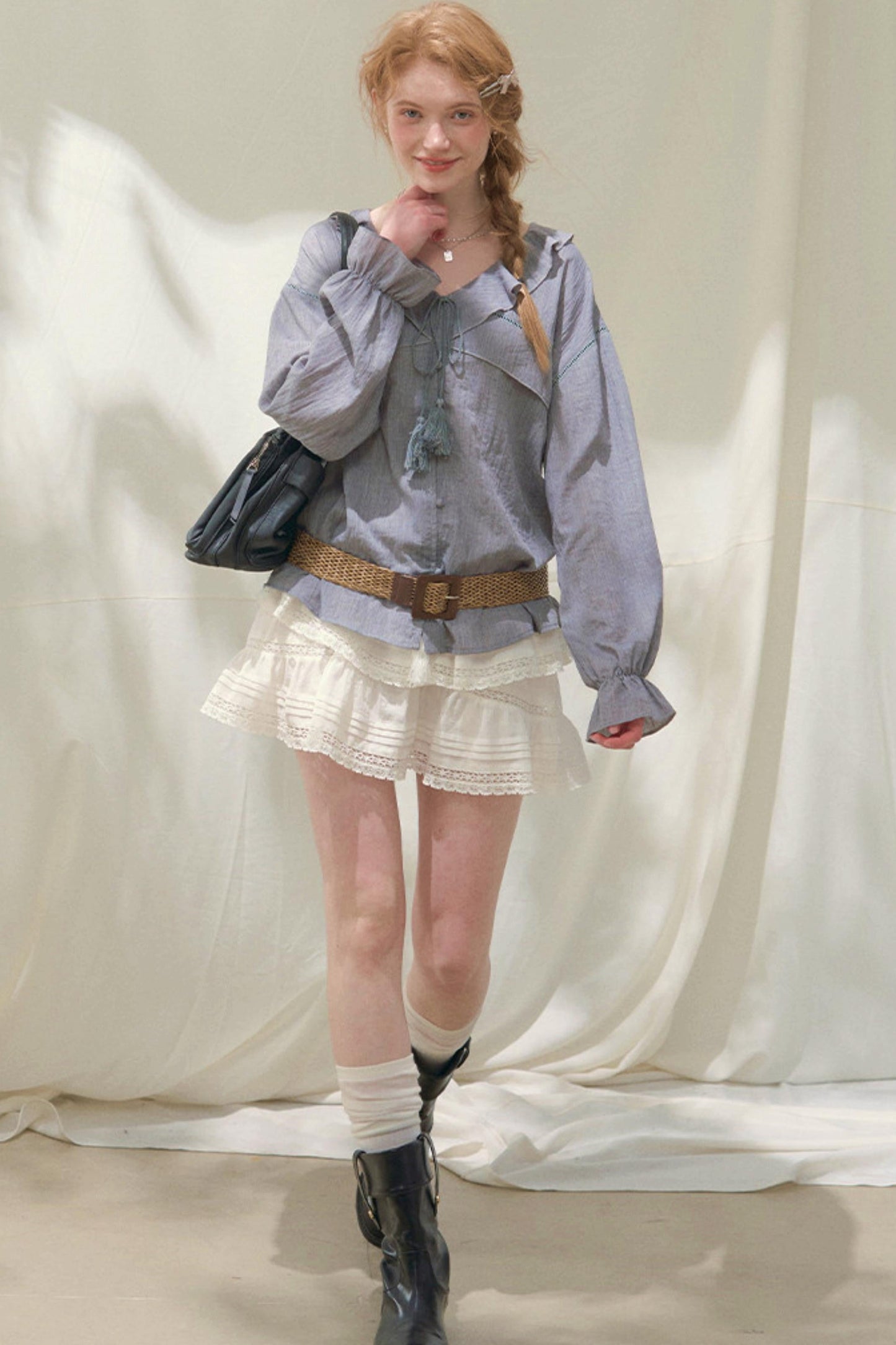 Ruffled V-neck Blouse