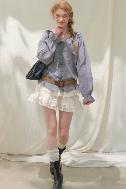 Ruffled V-neck Blouse