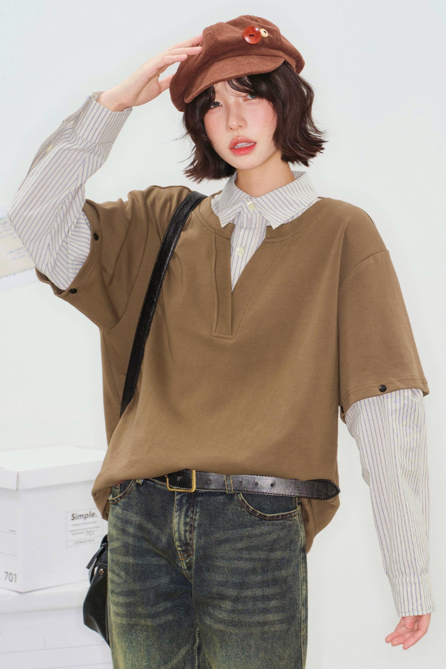 Color Block Detachable Sleeve Top