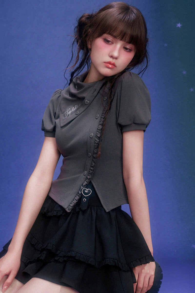 Dark Puff Sleeve Top