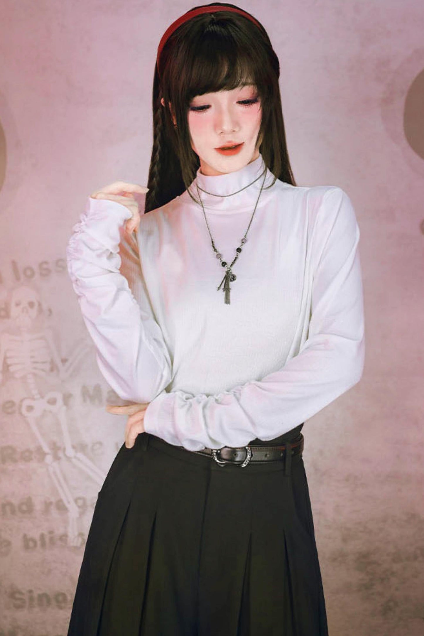 Bar Style Ruched High Neck Blouse