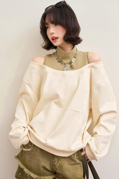 Patchwork Color Block Off Shoulder Top