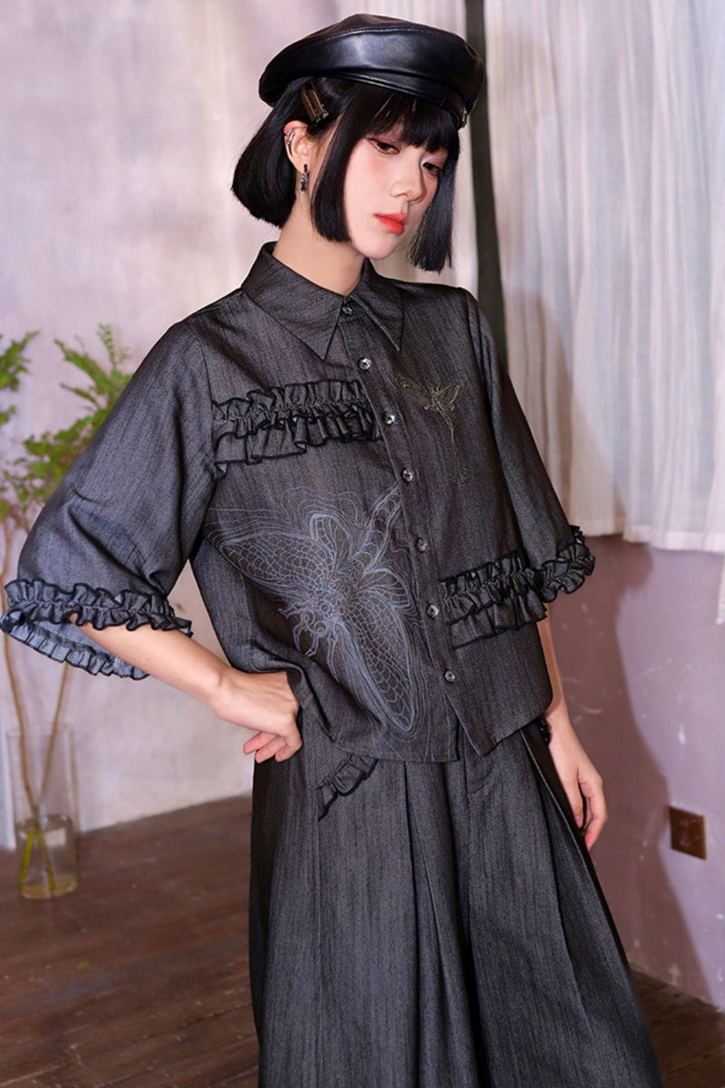 Retro Lace Embroidered Blouse + Pants