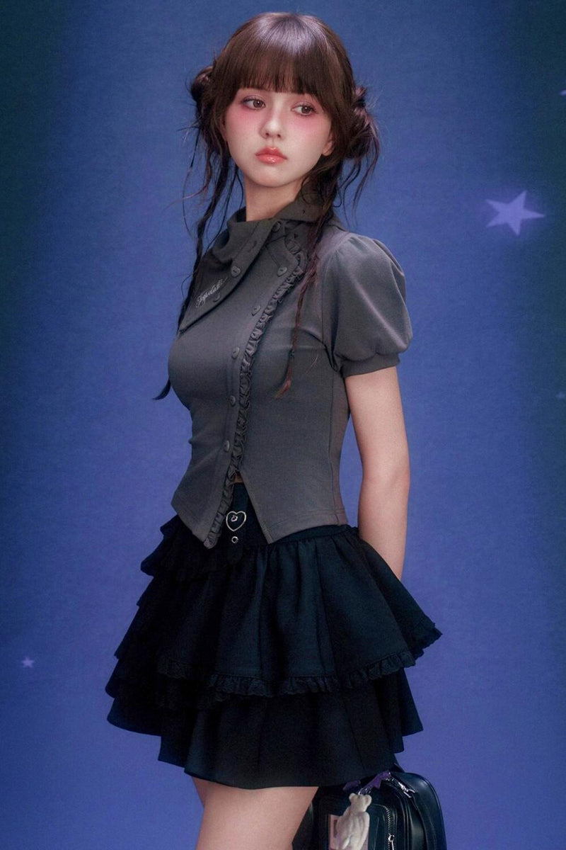 Dark Puff Sleeve Top