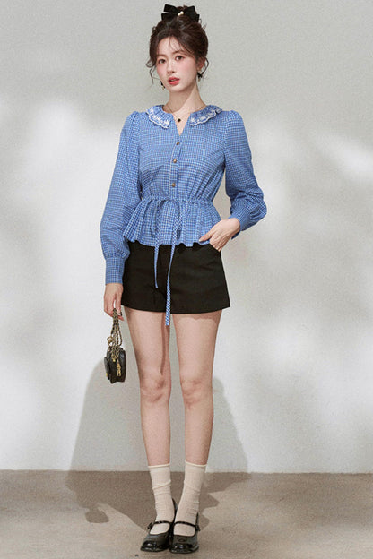 Plaid Doll Collar Blouse
