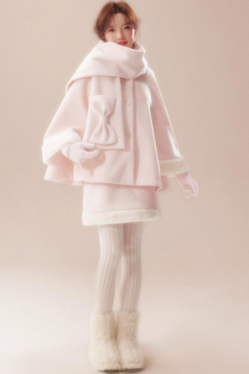 Sweet Coat + High Waist Skirt + Knit Scarf