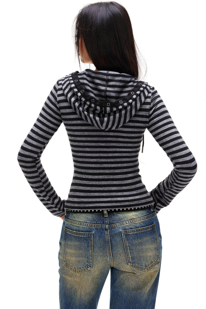 Striped Hooded Slim Top