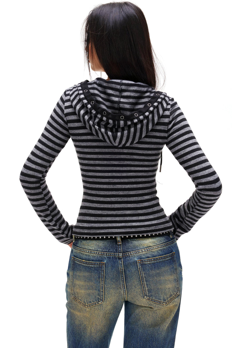 Striped Hooded Slim Top