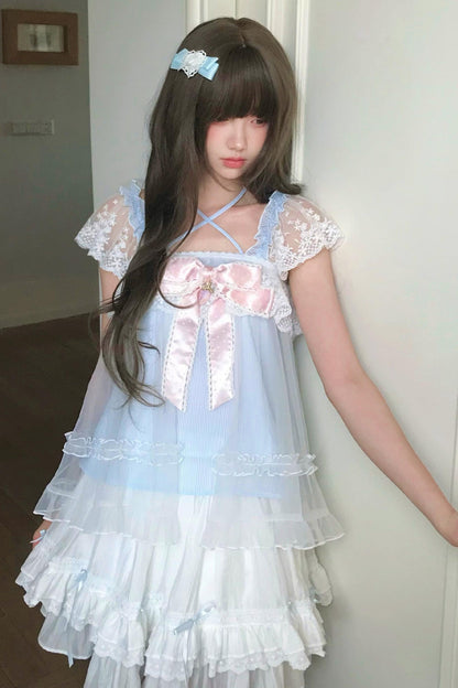 Baby Blue Lace Cami Top + Skirt