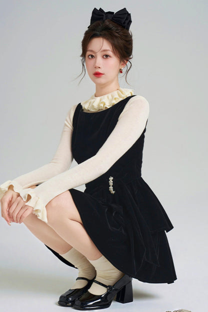 Black Velvet Tiered Dress + Top