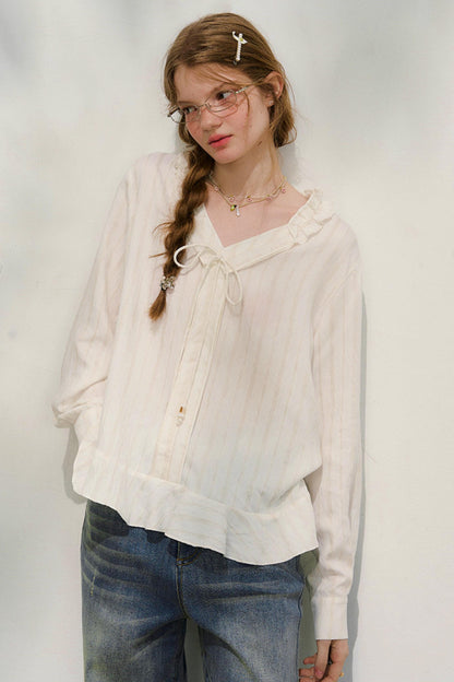 Striped Lace Sleeve Blouse
