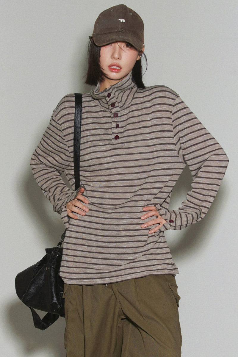 Striped High Neck Top