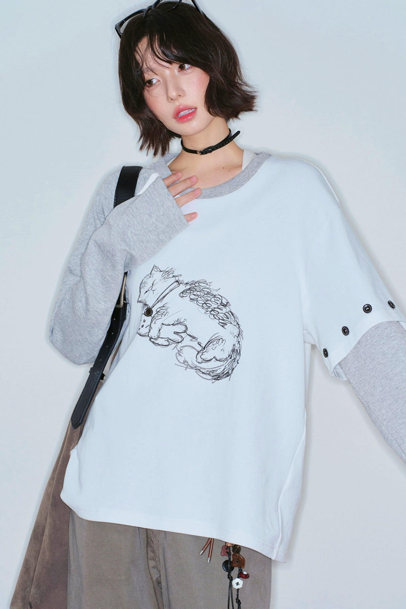 Cat Gravity Loose Tops