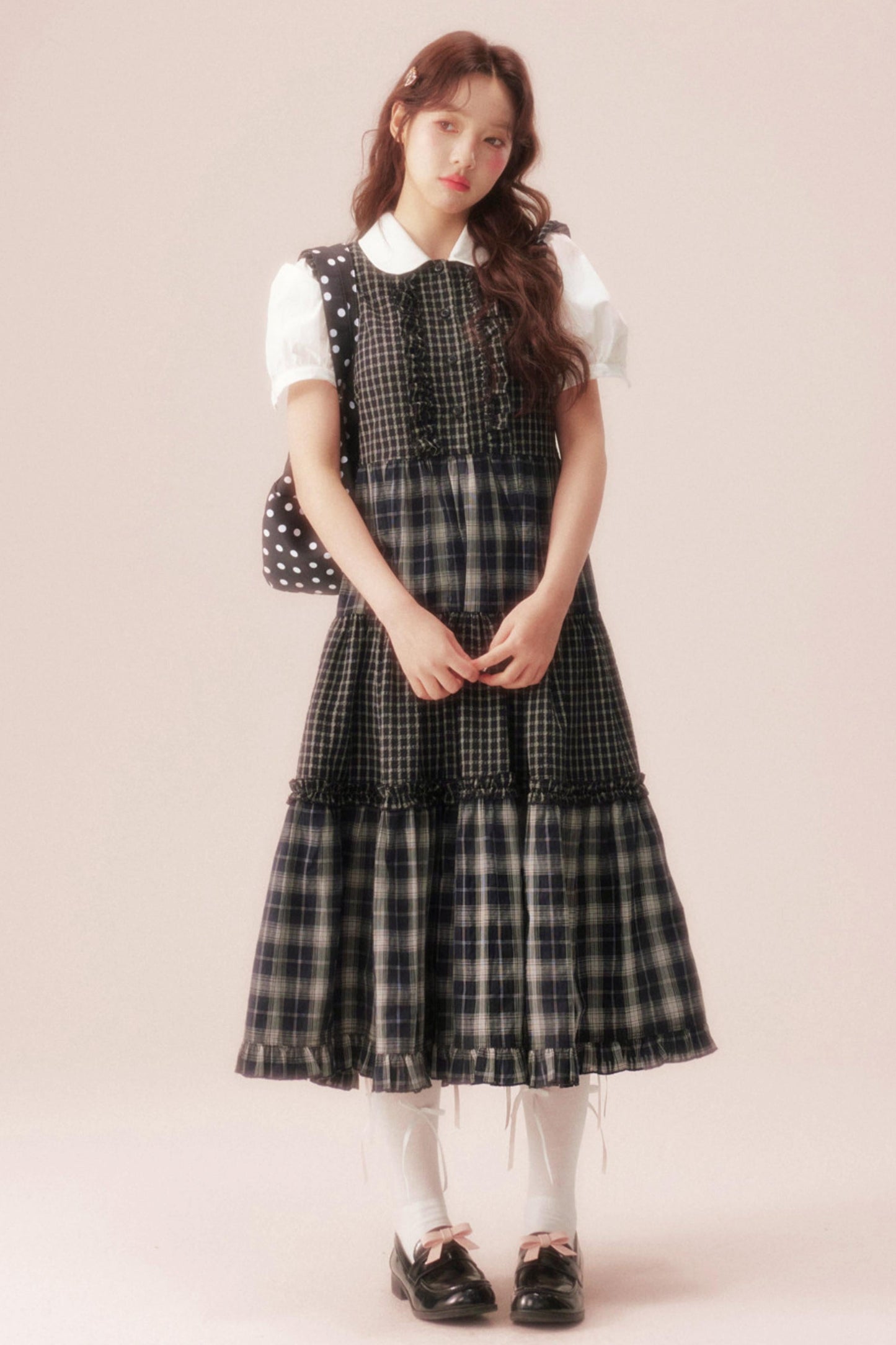 Black Plaid Patchwork Loose Shirt Dress