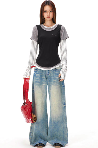 Striped Patchwork Layered Top