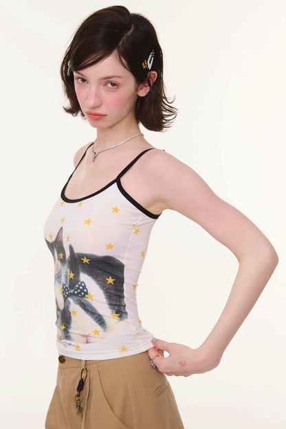 Bow Tie Cat Print Camisole