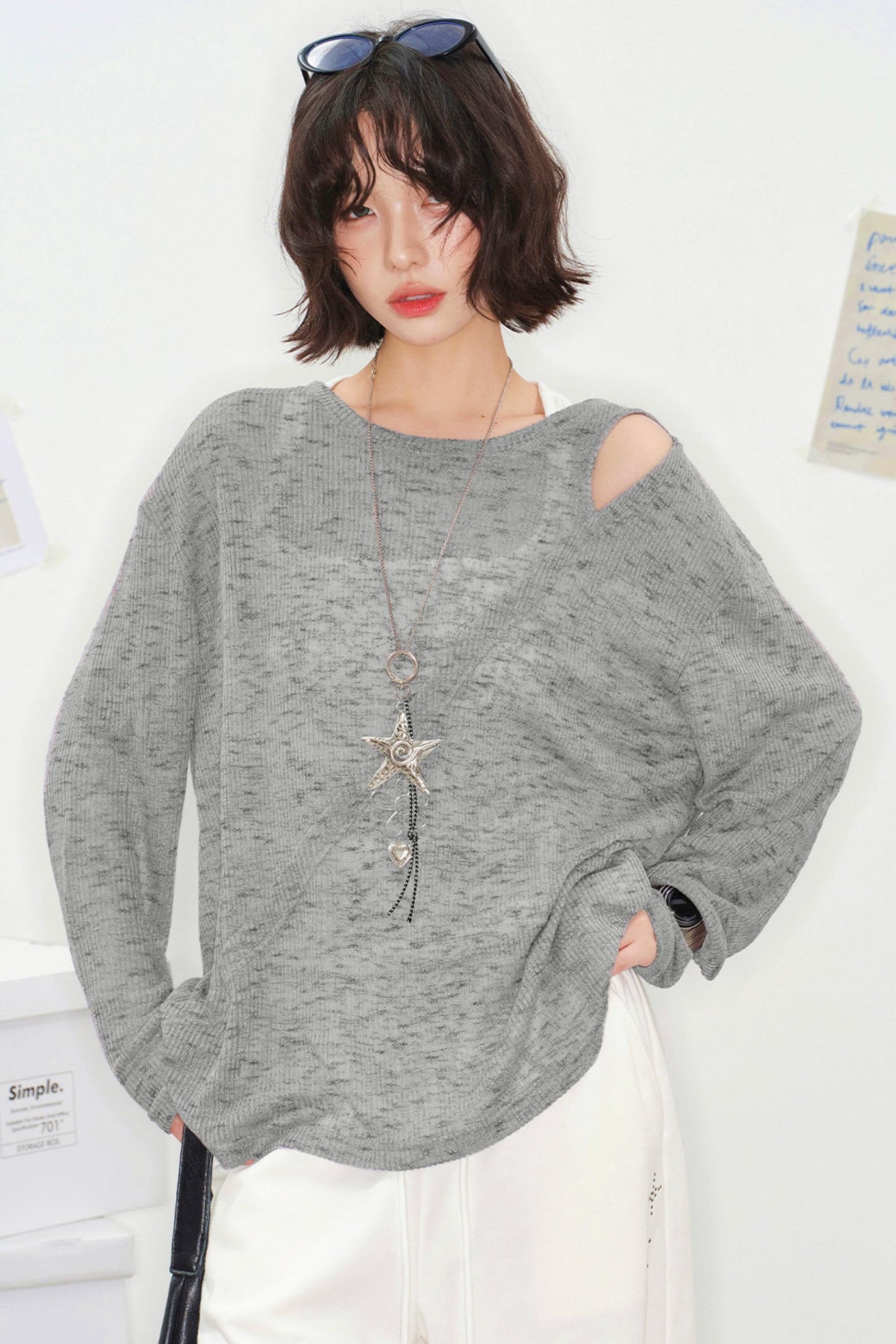 Mode Sheer Loose Off-shoulder Top