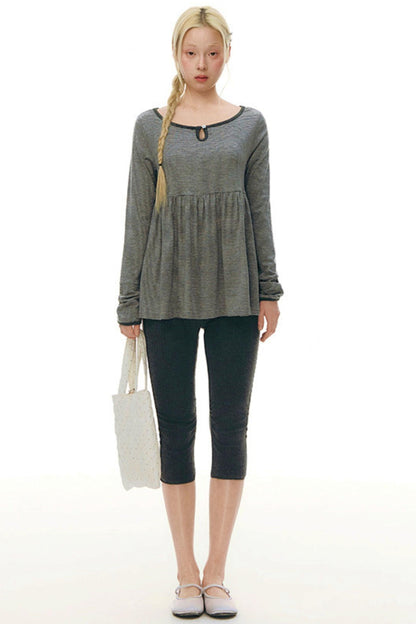 Color Block Flare Top With Neckline