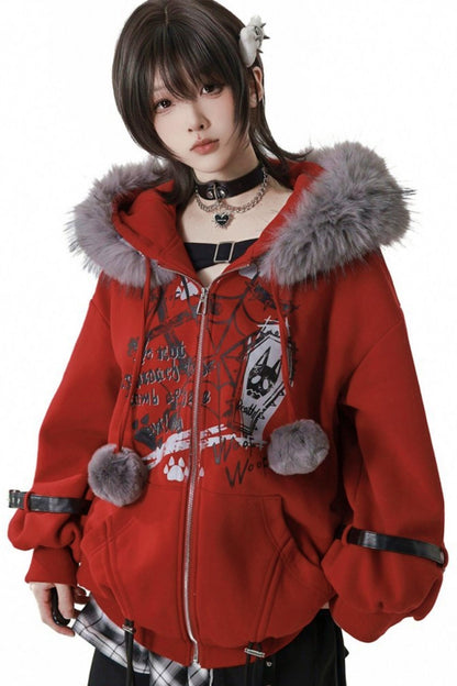 Red Fleece Jacket + Top + Skirt + Accessories