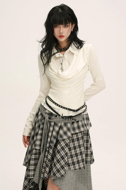 Drape Cowl Neck Layered Shirt