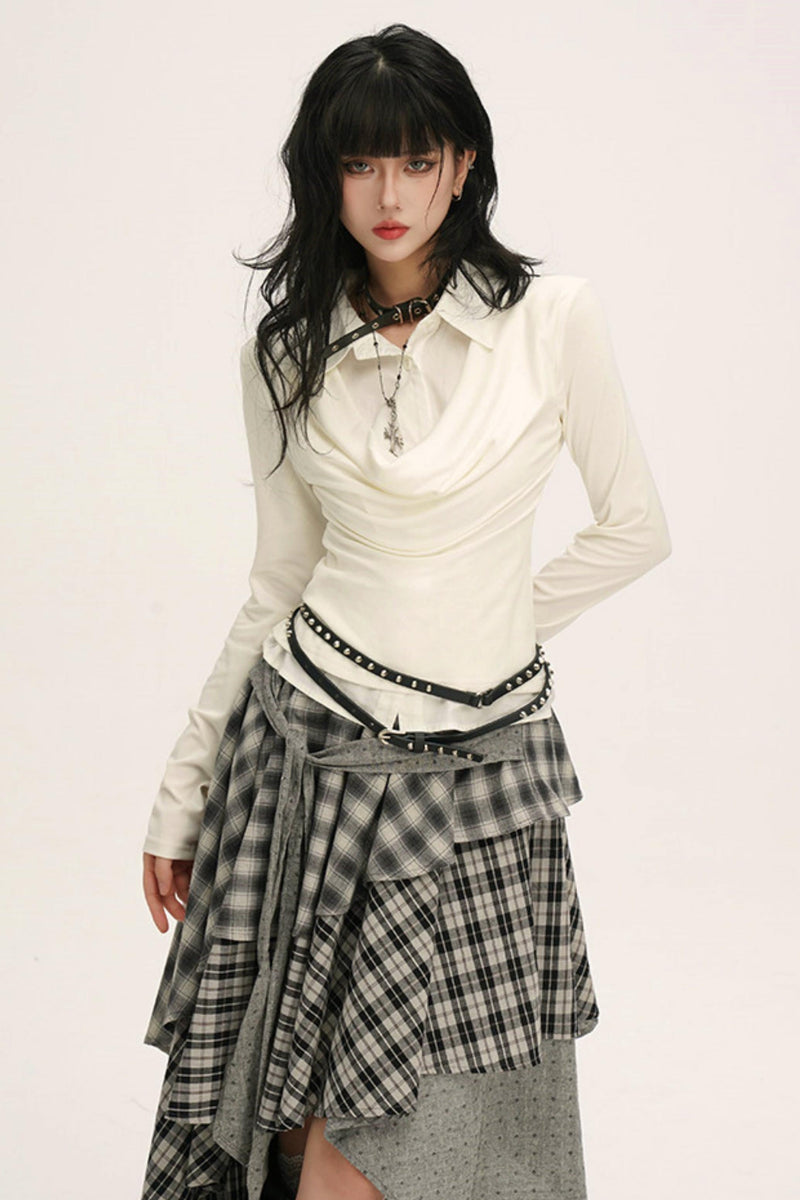 Drape Cowl Neck Layered Shirt