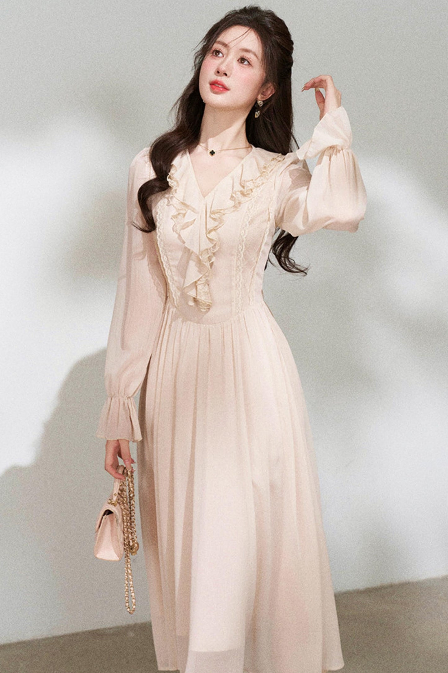 Ruffled V-neck Holiday Dress
