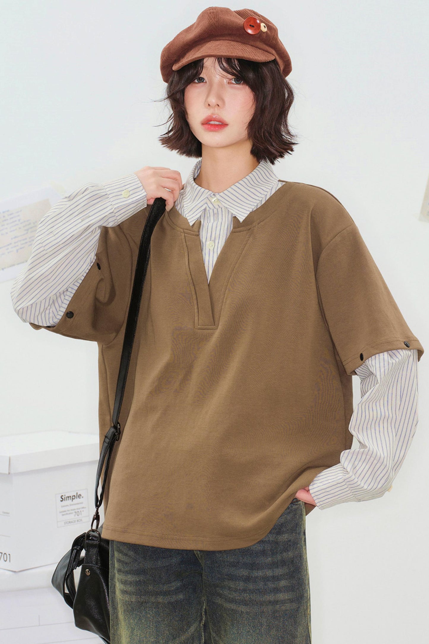 Color Block Detachable Sleeve Top